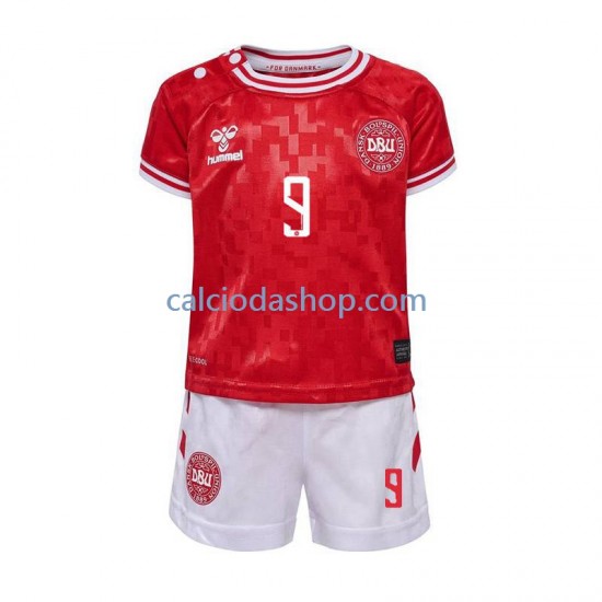 Maglia Danimarca Hojlund 9 Gara Home Completo Bambino 2-13 Anni Euro 2024 MC