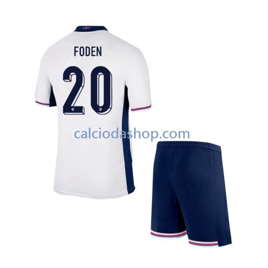 Maglia Inghilterra Phil Foden 20 Gara Home Completo Bambino 2-13 Anni Euro 2024 MC