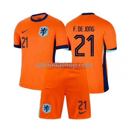 Maglia Paesi Bassi Frenkie de Jong 21 Gara Home Completo Bambino 2-13 Anni Euro 2024 MC