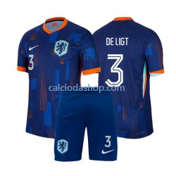 Maglia Paesi Bassi Matthijs de Ligt 3 Gara Away Completo Bambino 2-13 Anni Euro 2024 MC