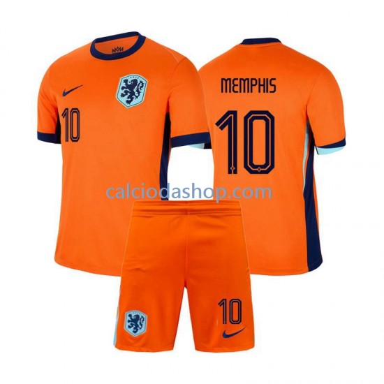 Maglia Paesi Bassi Memphis Depay 10 Gara Home Completo Bambino 2-13 Anni Euro 2024 MC