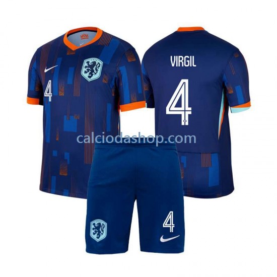 Maglia Paesi Bassi Virgil van Dijk 4 Gara Away Completo Bambino 2-13 Anni Euro 2024 MC