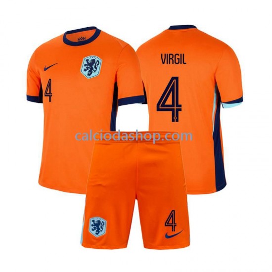 Maglia Paesi Bassi Virgil van Dijk 4 Gara Home Completo Bambino 2-13 Anni Euro 2024 MC