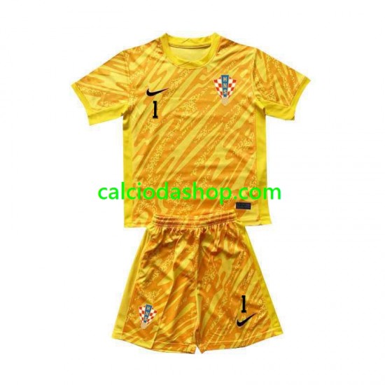 Maglia Portiere Croazia DOMINIK LIVAKOVIC 1 Gara Home Completo Bambino 2-13 Anni Euro 2024 MC