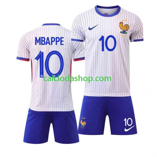 Maglia Francia Kylian Mbappé 10 Gara Away Completo Bambino 2-13 Anni Euro 2024 MC