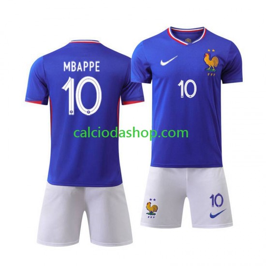 Maglia Francia Kylian Mbappé 10 Gara Home Completo Bambino 2-13 Anni Euro 2024 MC