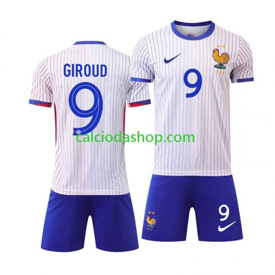 Maglia Francia Olivier Giroud 9 Gara Away Completo Bambino 2-13 Anni Euro 2024 MC