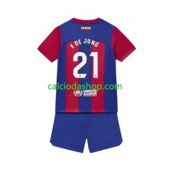 Maglia FC Barcelona Frenkie de Jong 21 Gara Home Completo Bambino 2-13 Anni 2023-2024 MC