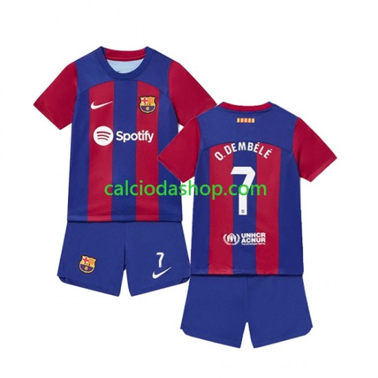 Maglia FC Barcelona Ousmane Dembele 7 Gara Home Completo Bambino 2-13 Anni 2023-2024 MC