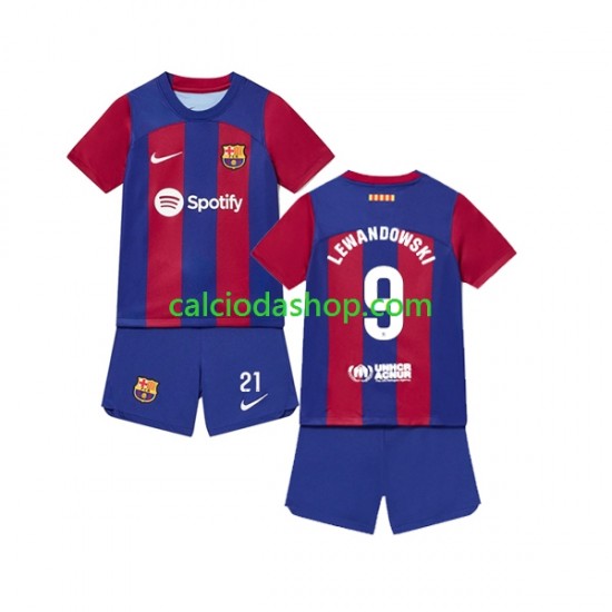 Maglia FC Barcelona Robert Lewandowski 9 Gara Home Completo Bambino 2-13 Anni 2023-2024 MC