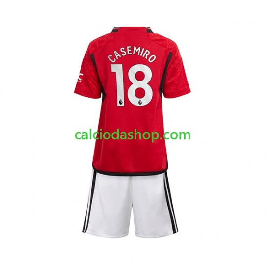 Maglia Manchester United Carlos Casemiro 18 Gara Home Completo Bambino 2-13 Anni 2023-2024 MC