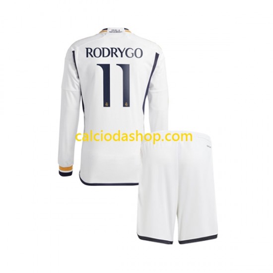 Maglia Real Madrid Rodrygo Goes 11 Gara Home Completo Bambino 2-13 Anni 2023-2024 ML