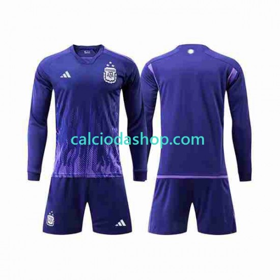 Maglia Argentina 3 Stars Gara Away Completo Bambino 2-13 Anni Mondiali 2022 ML