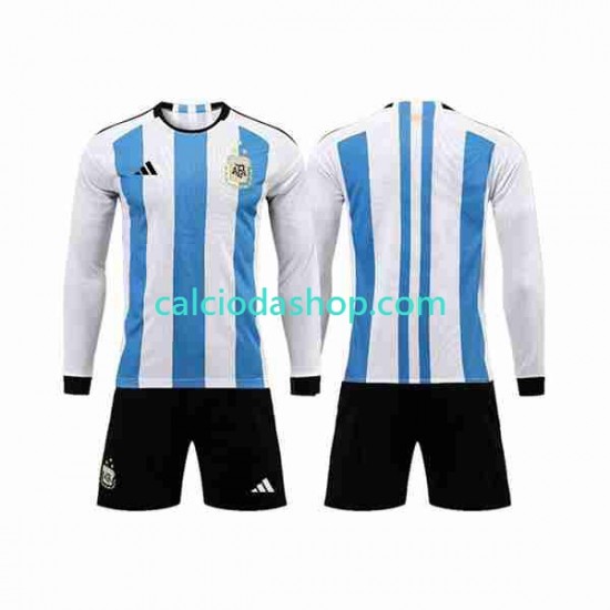 Maglia Argentina 3 Stars Gara Home Completo Bambino 2-13 Anni Mondiali 2022 ML