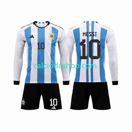 Maglia Argentina 3 Stars Lionel Messi 10 Gara Home Completo Bambino 2-13 Anni Mondiali 2022 ML