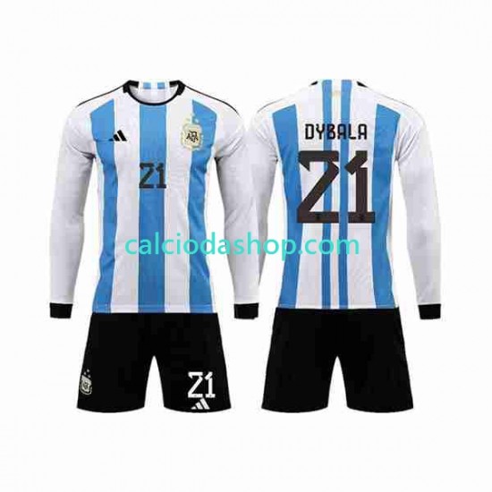 Maglia Argentina 3 Stars Paulo Dybala 21 Gara Home Completo Bambino 2-13 Anni Mondiali 2022 ML