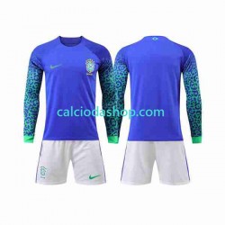 Maglia Brasile Gara Away Completo Bambino 2-13 Anni Mondiali 2022 ML