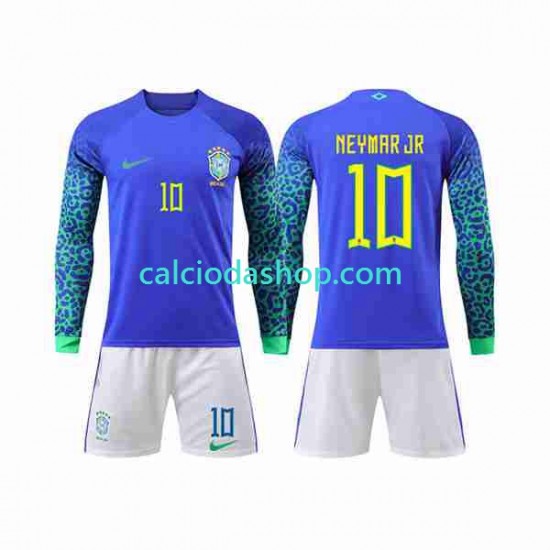 Maglia Brasile Neymar Jr 10 Gara Away Completo Bambino 2-13 Anni Mondiali 2022 ML