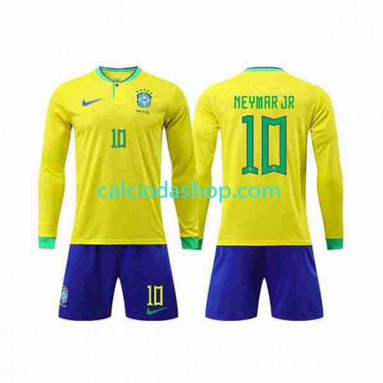 Maglia Brasile Neymar Jr 10 Gara Home Completo Bambino 2-13 Anni Mondiali 2022 ML