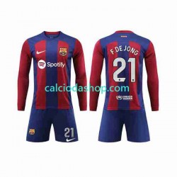 Maglia FC Barcelona Frenkie de Jong 21 Gara Home Completo Bambino 2-13 Anni 2023-2024 ML