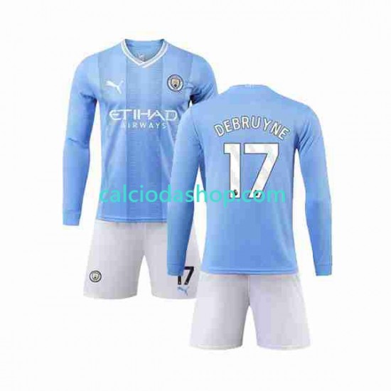 Maglia Manchester City Kevin De Bruyne 17 Gara Home Completo Bambino 2-13 Anni 2023-2024 ML