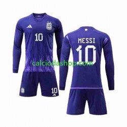 Maglia Argentina 3 Stars Lionel Messi 10 Gara Away Completo Bambino 2-13 Anni Mondiali 2022 ML