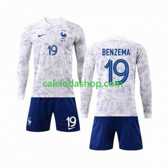 Maglia Francia Benzema 19 Gara Away Completo Bambino 2-13 Anni Mondiali 2022 ML