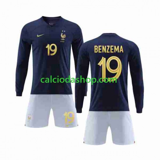 Maglia Francia Benzema 19 Gara Home Completo Bambino 2-13 Anni Mondiali 2022 ML