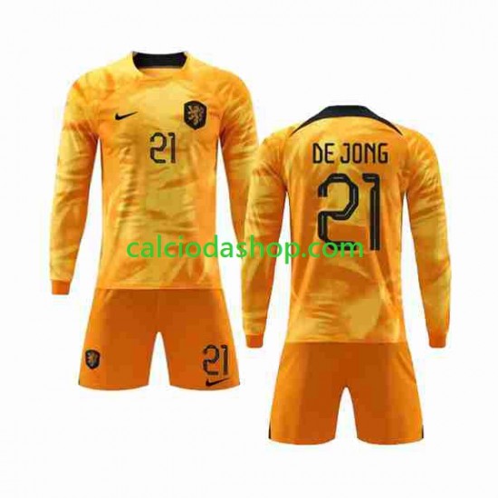 Maglia Paesi Bassi De Jong 21 Gara Home Completo Bambino 2-13 Anni Mondiali 2022 ML