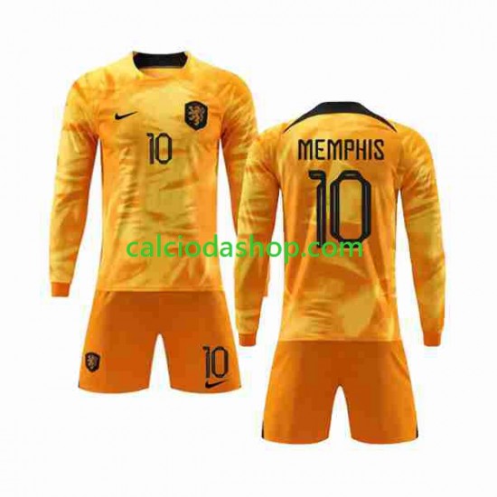 Maglia Paesi Bassi Memphis 10 Gara Home Completo Bambino 2-13 Anni Mondiali 2022 ML