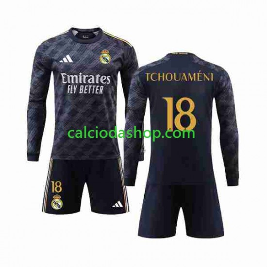 Maglia Real Madrid Aurelien Tchouameni 18 Gara Away Completo Bambino 2-13 Anni 2023-2024 ML