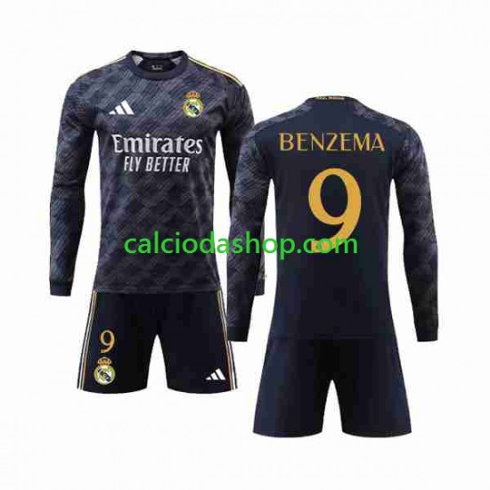 Maglia Real Madrid Benzema 9 Gara Away Completo Bambino 2-13 Anni 2023-2024 ML