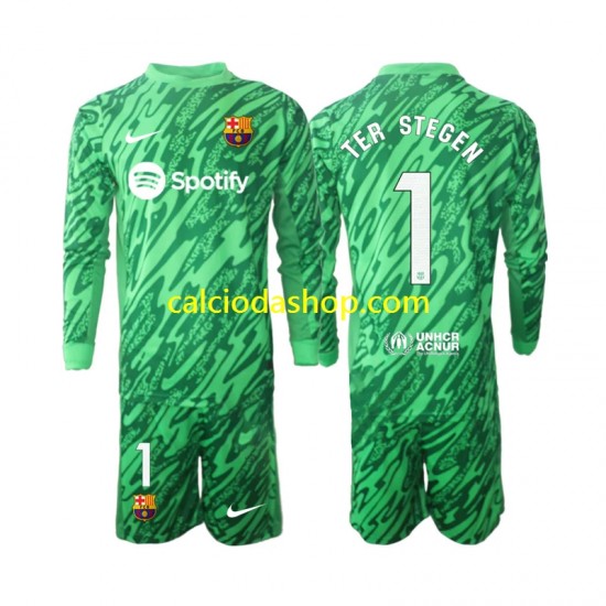 Maglia Portiere FC Barcelona Ter Stegen 1 Gara Home Completo Bambino 2-13 Anni 2024-2025 ML