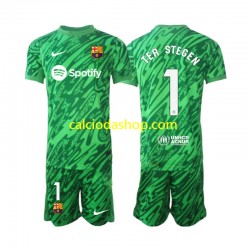 Maglia Portiere FC Barcelona Ter Stegen 1 Gara Home Completo Bambino 2-13 Anni 2024-2025 MC