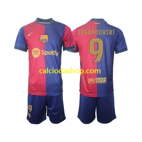 Maglia FC Barcelona UCL Font Robert Lewandowski 9 Gara Home Completo Bambino 2-13 Anni 2024-2025 MC