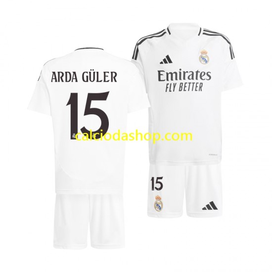 Maglia Real Madrid Arda Guler 15 Gara Home Completo Bambino 2-13 Anni 2024-2025 MC