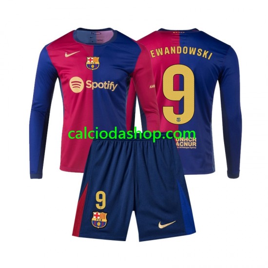 Maglia FC Barcelona Lewandowski 9 Gara Home Completo Bambino 2-13 Anni 2024-2025 ML