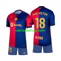 Maglia FC Barcelona Pau Victor 18 Gara Home Completo Bambino 2-13 Anni 2024-2025 MC