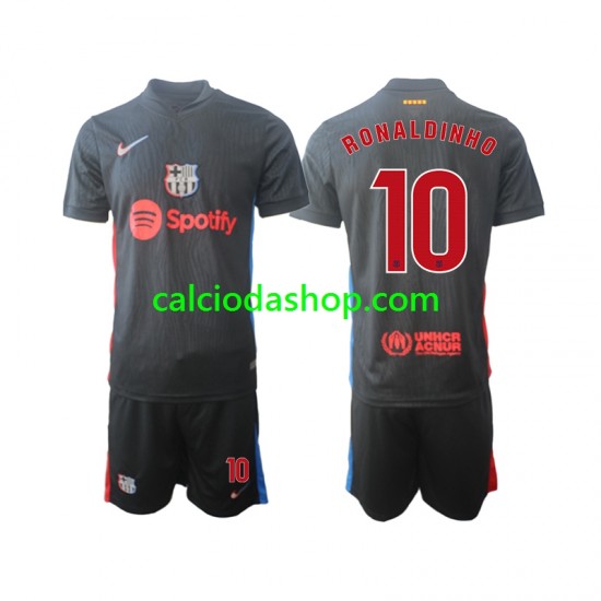 Maglia FC Barcelona Ronaldinho 10 Gara Away Completo Bambino 2-13 Anni 2024-2025 MC