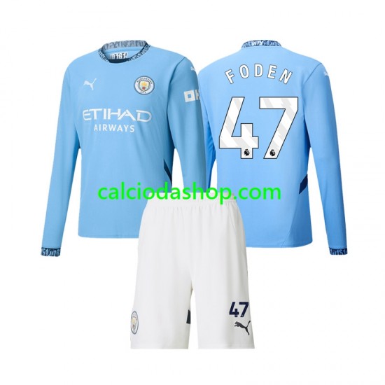 Maglia Manchester City Phil Foden 47 Gara Home Completo Bambino 2-13 Anni 2024-2025 ML