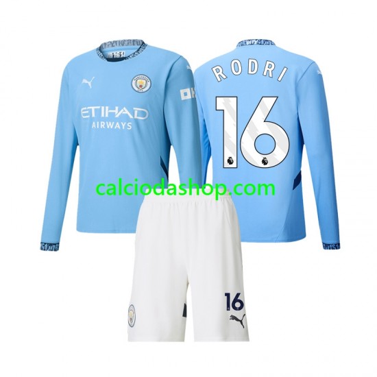 Maglia Manchester City Rodri 16 Gara Home Completo Bambino 2-13 Anni 2024-2025 ML