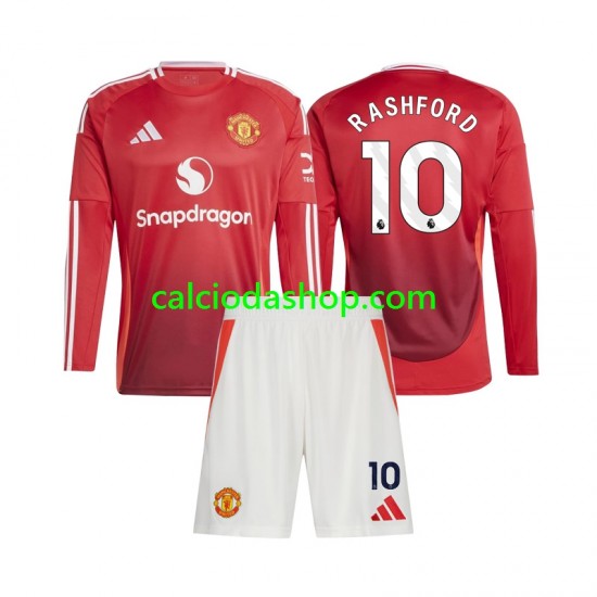 Maglia Manchester United Marcus Rashford 10 Gara Home Completo Bambino 2-13 Anni 2024-2025 ML