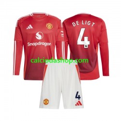 Maglia Manchester United Matthijs de Ligt 4 Gara Home Completo Bambino 2-13 Anni 2024-2025 ML