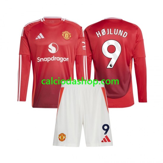 Maglia Manchester United Rasmus Hojlund 9 Gara Home Completo Bambino 2-13 Anni 2024-2025 ML