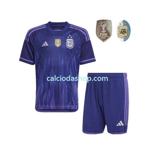 Maglia Argentina 3 Stars Gara Away Completo Bambino 2-13 Anni Mondiali 2022 MC