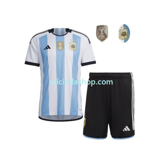 Maglia Argentina 3 Stars Gara Home Completo Bambino 2-13 Anni Mondiali 2022 MC