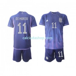 Maglia Argentina Di Maria 11 Gara Away Completo Bambino 2-13 Anni Mondiali 2022 MC