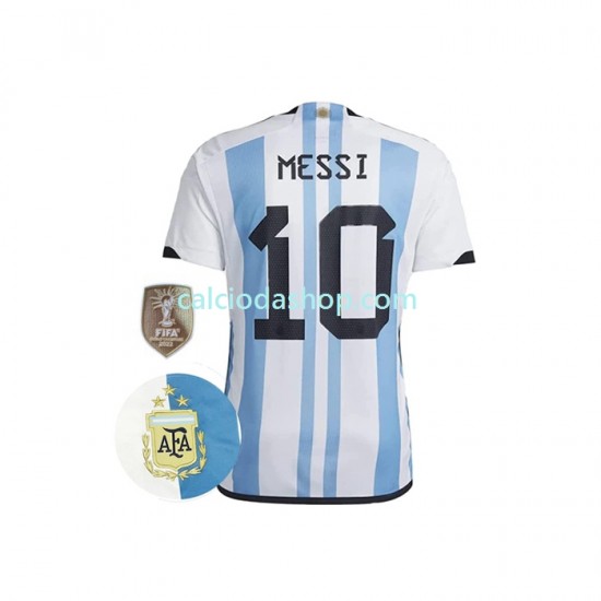 Maglia Argentina Messi 10 3 Stars Gara Home Uomo Mondiali 2022 MC