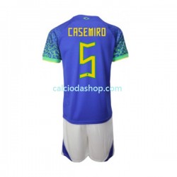 Maglia Brasile Casemiro 5 Gara Away Completo Bambino 2-13 Anni Mondiali 2022 MC