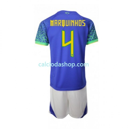 Maglia Brasile Marquinhos 4 Gara Away Completo Bambino 2-13 Anni Mondiali 2022 MC